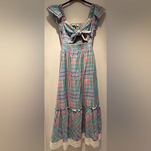 Love Shack Fancy Womens Cotton Plaid Tie Front Maxi Dress Multicolor Size S